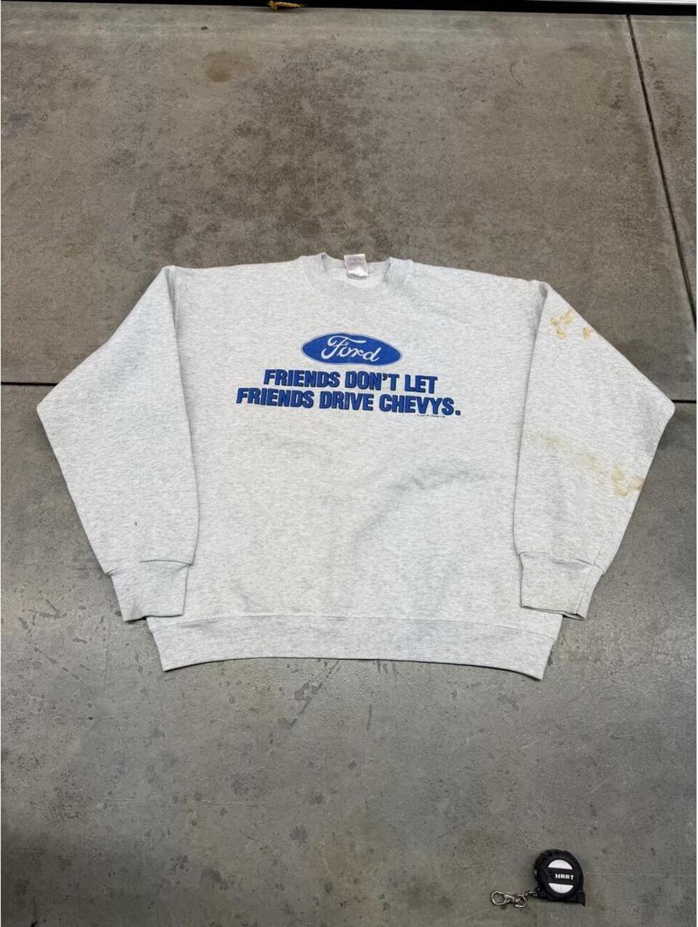 vintage ford friends dont let friends drive chevys trucking car crewneck large